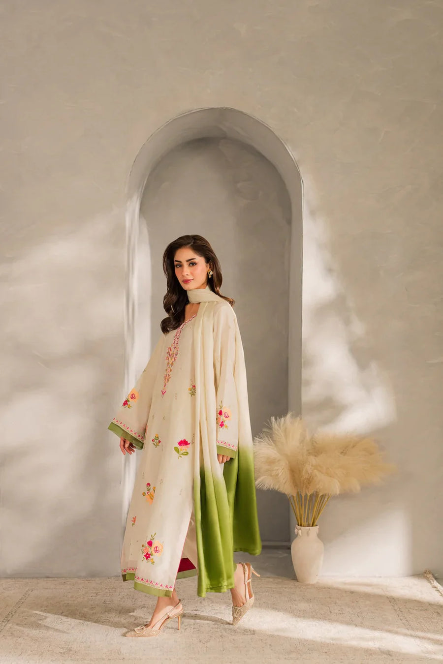 MIRANA - 3PC DHANAK EMBROIDERED SHIRT WITH BAMBER CHIFFON DUPATTA AND TROUSER-14289