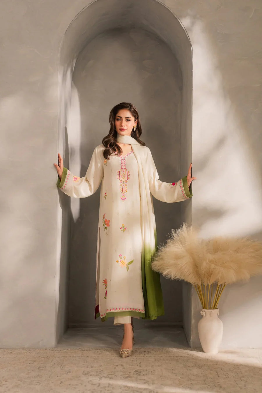 MIRANA - 3PC DHANAK EMBROIDERED SHIRT WITH BAMBER CHIFFON DUPATTA AND TROUSER-14289