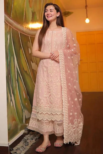 FAIZA SAQLAIN - 3PC LAWN EMBROIDERED SHIRT WITH ORGANZA EMBROIDERED - N 5602