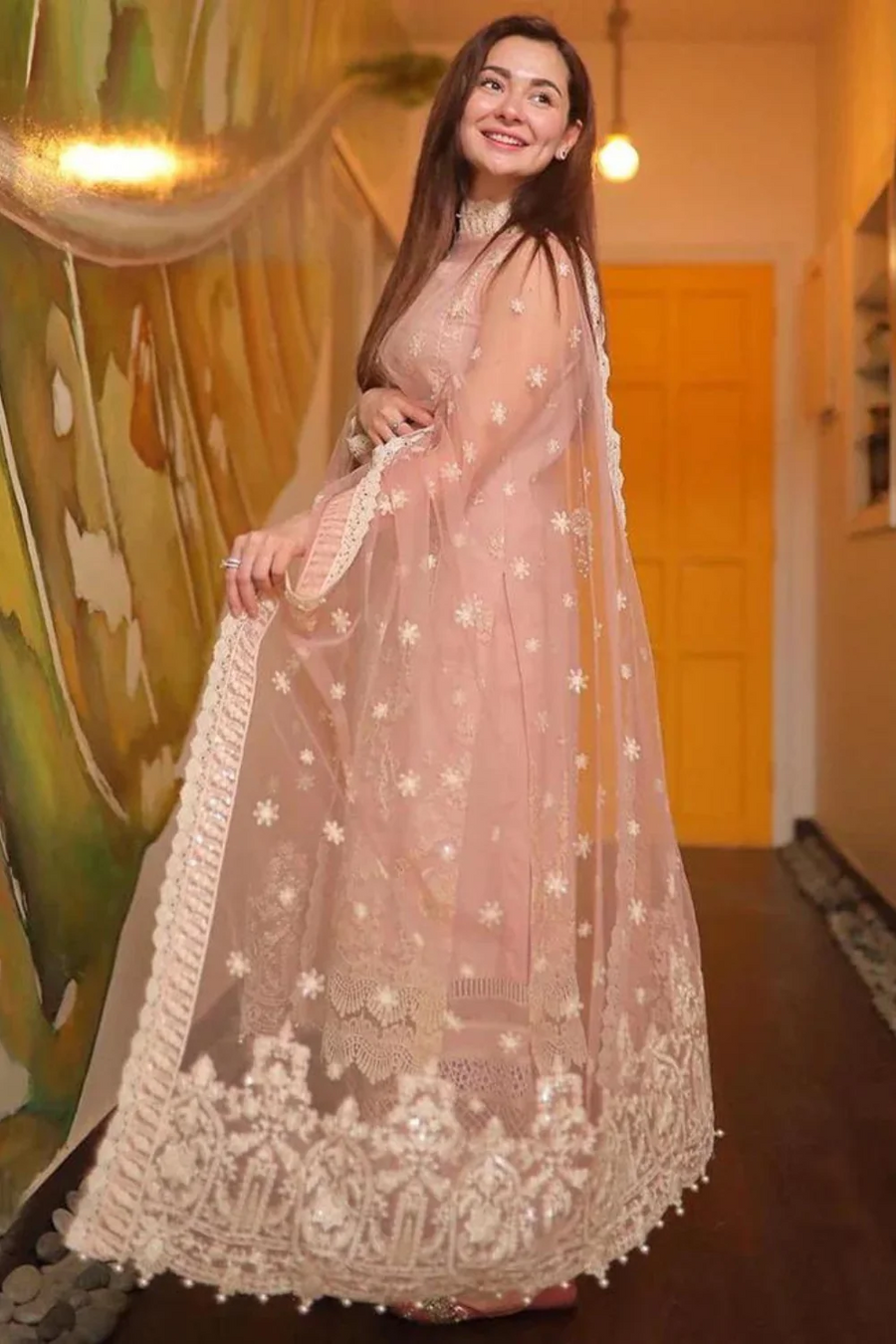 FAIZA SAQLAIN - 3PC LAWN EMBROIDERED SHIRT WITH ORGANZA EMBROIDERED - N 5602