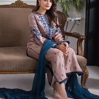 ASIM JOFA-3PC DHANAK EMBROIDERED SHIRT WITH BAMBER CHIFFON DUPATTA-NS- 14079