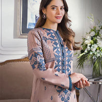 ASIM JOFA-3PC DHANAK EMBROIDERED SHIRT WITH BAMBER CHIFFON DUPATTA-NS- 14079