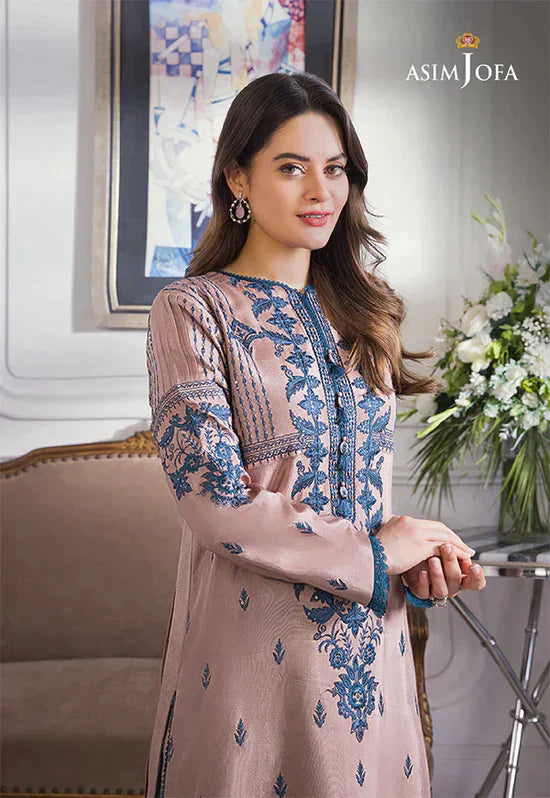 ASIM JOFA-3PC DHANAK EMBROIDERED SHIRT WITH BAMBER CHIFFON DUPATTA-NS- 14079