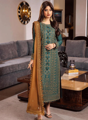 ASIM JOFA-3PC DHANAK EMBROIDERED SHIRT WITH DHANAK EMBROIDERED DUPATTA AND TROUSER  - 14153