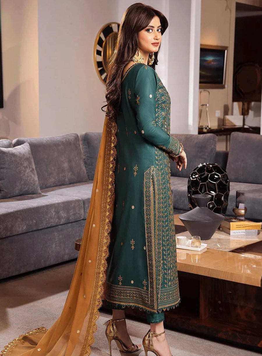 ASIM JOFA-3PC DHANAK EMBROIDERED SHIRT WITH DHANAK EMBROIDERED DUPATTA AND TROUSER  - 14153