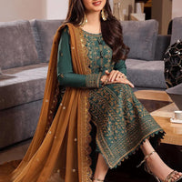 ASIM JOFA-3PC DHANAK EMBROIDERED SHIRT WITH DHANAK EMBROIDERED DUPATTA AND TROUSER  - 14153