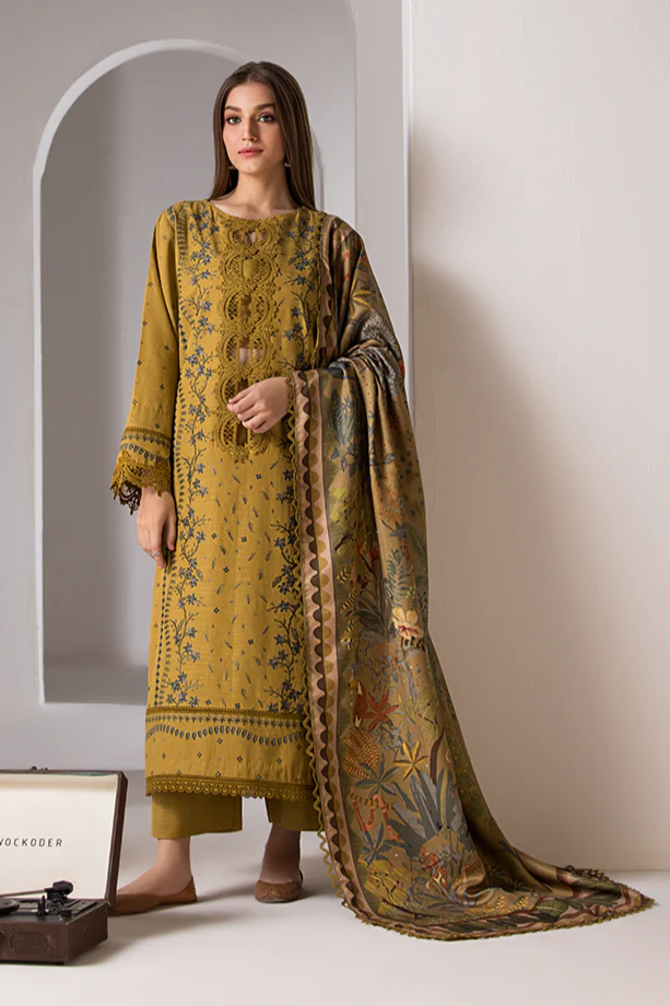 SOBIA NAZIR- 3PC UNSTITCHED LAWN EMBROIDERED SHIRT WITH MONARK PRINT DUPATTA AND TROUSER-3570