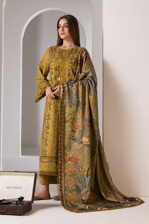 SOBIA NAZIR- 3PC UNSTITCHED LAWN EMBROIDERED SHIRT WITH MONARK PRINT DUPATTA AND TROUSER-3570