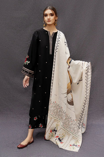 URGE - 3PC UNSTITCHED LAWN EMBROIDERED SHIRT WITH MONARK PRINT DUPATTA AND TROUSER-3516