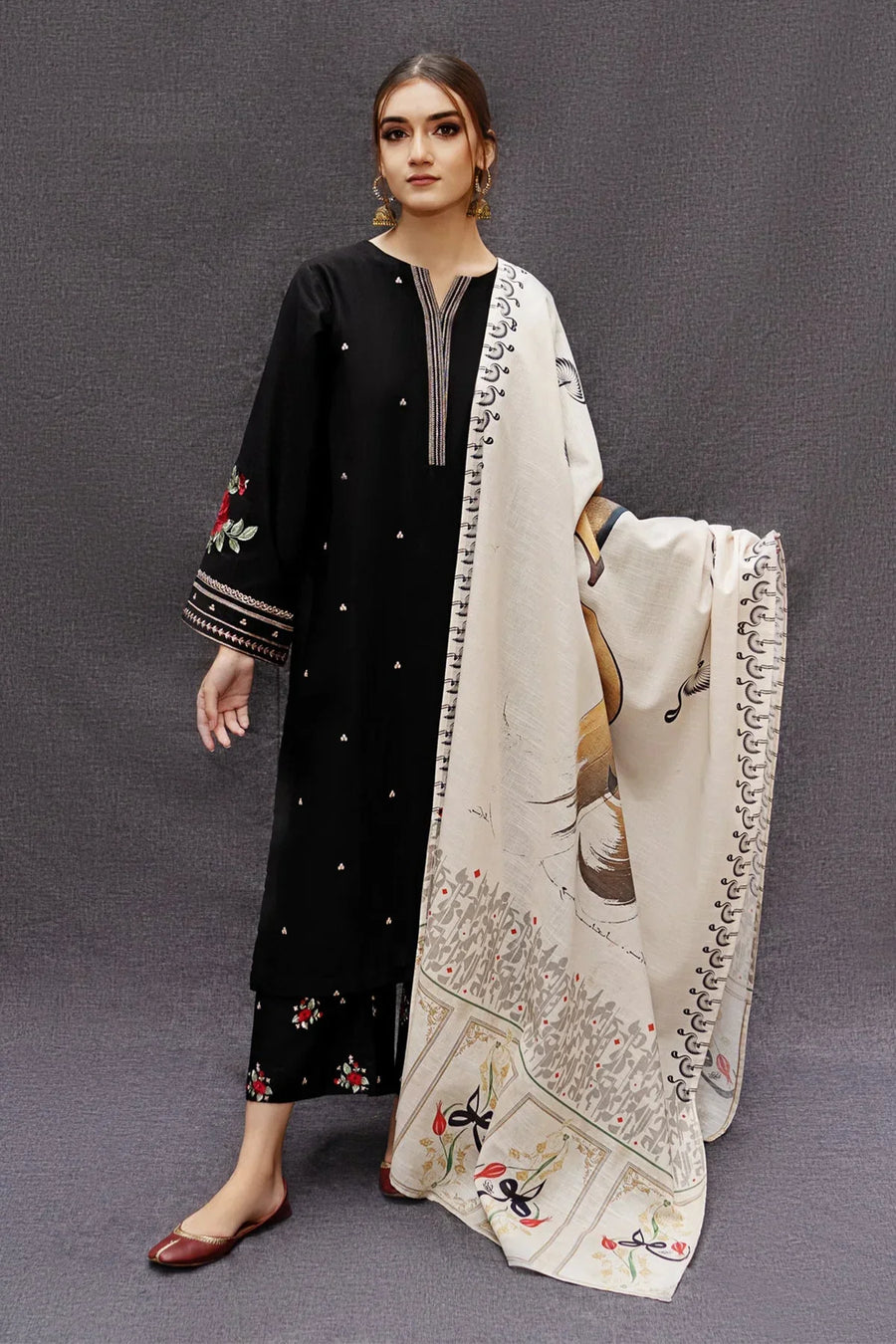 URGE - 3PC UNSTITCHED LAWN EMBROIDERED SHIRT WITH MONARK PRINT DUPATTA AND TROUSER-3516