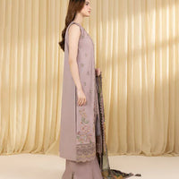 SAPPHIRE-3PC UNSTITCHED DHANAK EMBROIDERED SHIRT WITH COURTRAI WOOL PRINTED SHAWL AND EMB TROUSER-14100