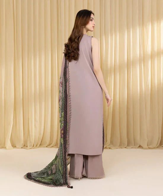 SAPPHIRE-3PC UNSTITCHED DHANAK EMBROIDERED SHIRT WITH COURTRAI WOOL PRINTED SHAWL AND EMB TROUSER-14100