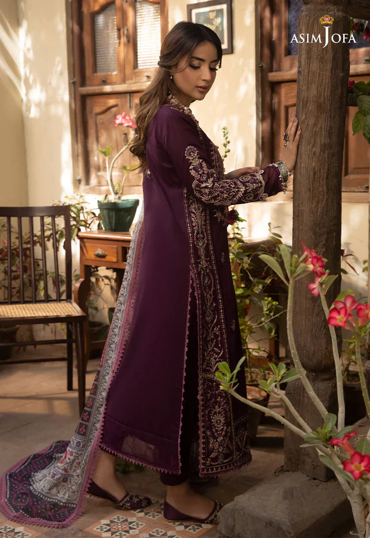 ASIM JOFA-3PC DHANAK EMBROIDRED SHIRT WITH COURTRAI PRINTED SHAWL AND TROUSER-BIC-14252