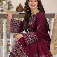 QALAMQAR-3PC DHANAK EMBROIDERED SHIRT WITH ORGANZA EMBROIDERED DUPATTA AND EMB TROUSER-14092