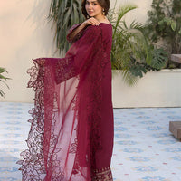 QALAMQAR-3PC DHANAK EMBROIDERED SHIRT WITH ORGANZA EMBROIDERED DUPATTA AND EMB TROUSER-14092