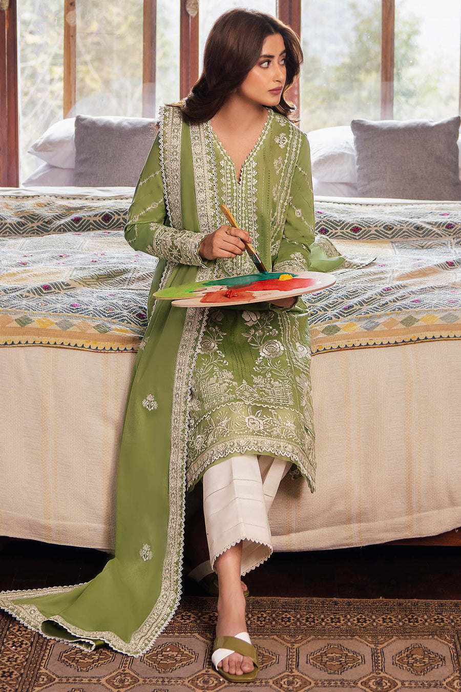 ZAHA 3 Piece Embroidered Lawn Shirt with Embroidered Lawn Dupatta - ZL 2525
