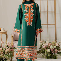 VINTAGE-3PC DHANAK EMBROIDERED SHIRT WITH BAMBER CHIFFON DUPATTA & TROUSER-4248