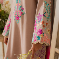 VINTAGE 3PC DHANAK EMBROIDERED SHIRT WITH TYE & DYE CHIFFON DUPATTA AND TROUSER-14265