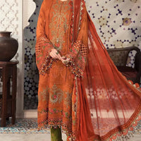 MARIA.B-3PC DHANAK EMBROIDERED SHIRT WITH CHIFFON EMBROIDERED DUPATTA & TROUSER - 14077