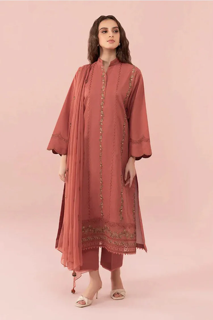 SAPPHIRE-3PC DHANAK EMBROIDERED SHIRT WITH BAMBER CHIFFON EMBROIDERED DUPATTA-BIC-14131