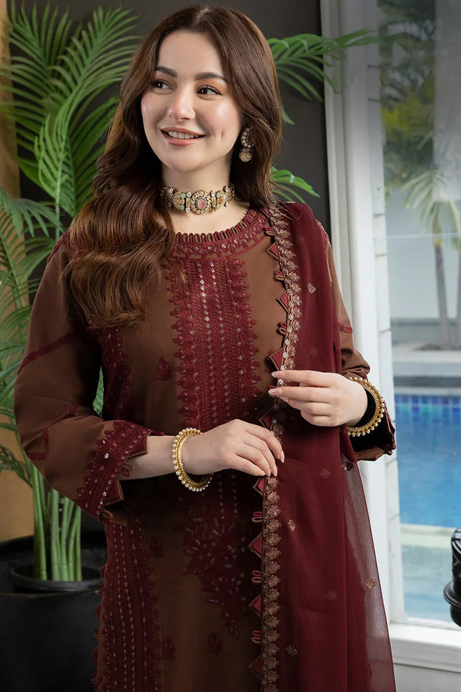 ASIM JOFA-3PC Dhanak EMBROIDERED SHIRT WITH Dhanak EMBROIDERED Shawl AND Dhanak TROUSER - 14056