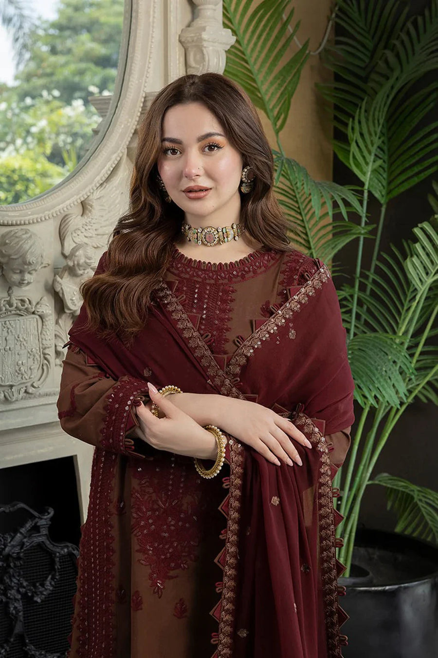 ASIM JOFA-3PC Dhanak EMBROIDERED SHIRT WITH Dhanak EMBROIDERED Shawl AND Dhanak TROUSER - 14056