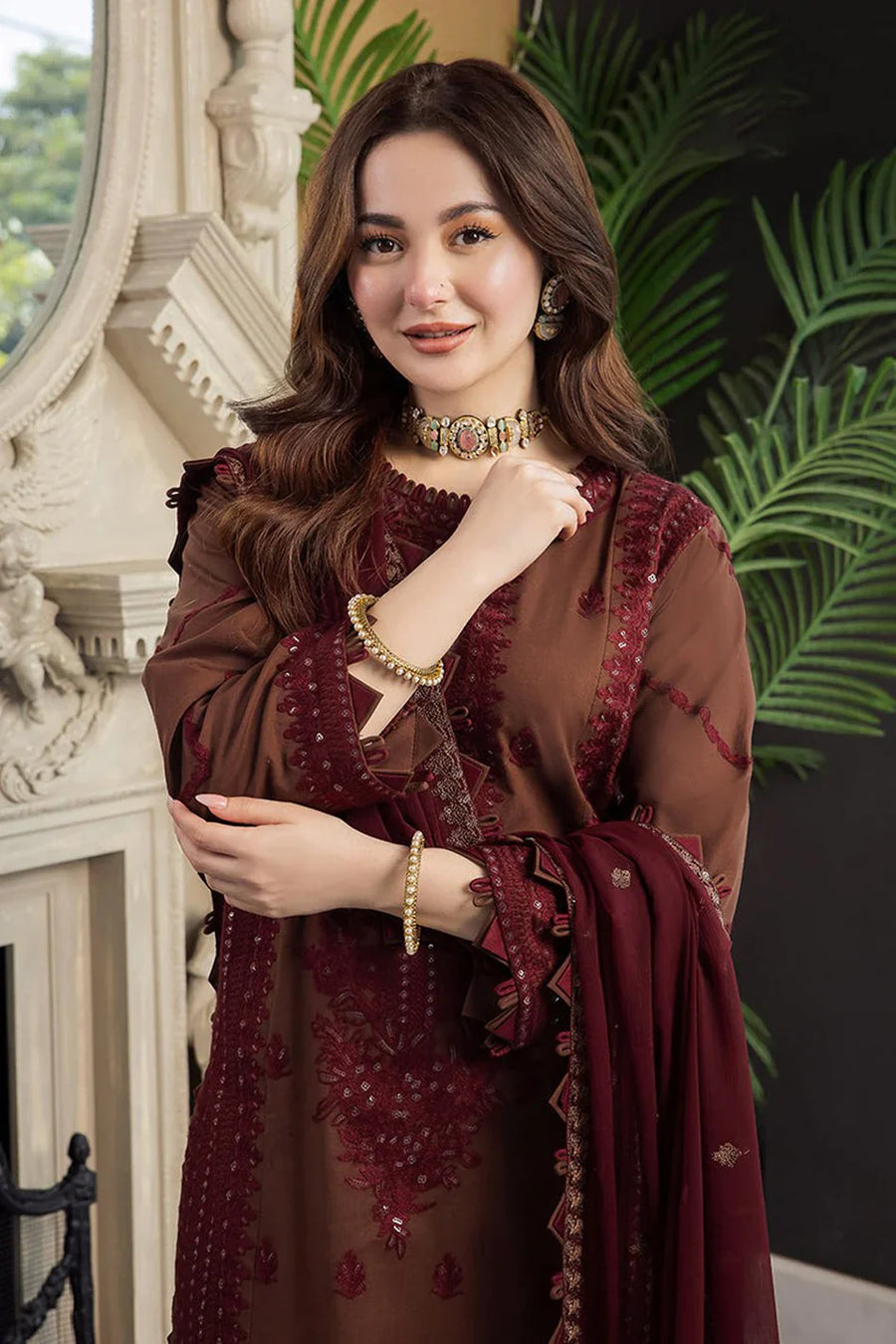 ASIM JOFA-3PC Dhanak EMBROIDERED SHIRT WITH Dhanak EMBROIDERED Shawl AND Dhanak TROUSER - 14056