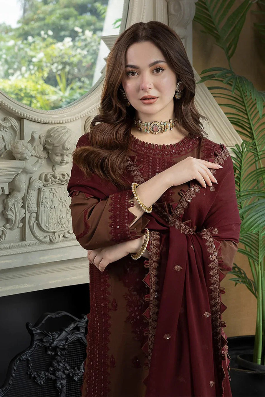 ASIM JOFA-3PC Dhanak EMBROIDERED SHIRT WITH Dhanak EMBROIDERED Shawl AND Dhanak TROUSER - 14056