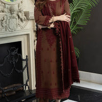 ASIM JOFA-3PC Dhanak EMBROIDERED SHIRT WITH Dhanak EMBROIDERED Shawl AND Dhanak TROUSER - 14056
