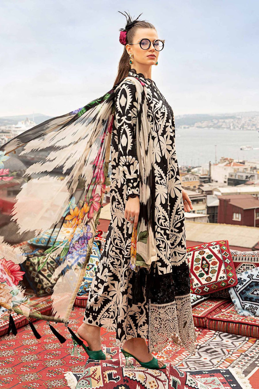 MARIA.B-3PC KHADDAR PRINTED EMB SHIRT WITH KHADDAR PRINTED DUPATTA AND PRINTED TROUSER-MPT-1269