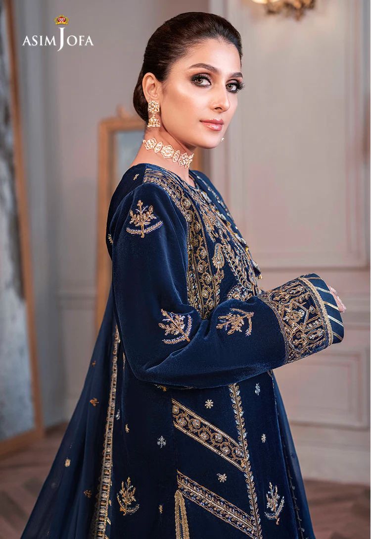 ASIM JOFA - 3PC UNSTITCHED VELVET EMBROIDERED SHIRT WITH CHIFFON EMBROIDERED DUPATTA & TROUSER-14311
