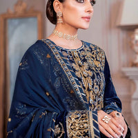 ASIM JOFA - 3PC UNSTITCHED VELVET EMBROIDERED SHIRT WITH CHIFFON EMBROIDERED DUPATTA & TROUSER-14311