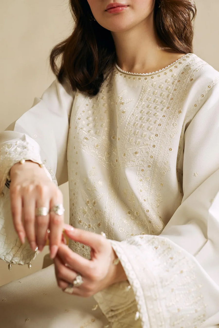 ZARA SHAHJAHAN-3PC DHANAK EMBROIDERED SHIRT WITH SLUB DHANAK EMBROIDERED SHAWL-14010