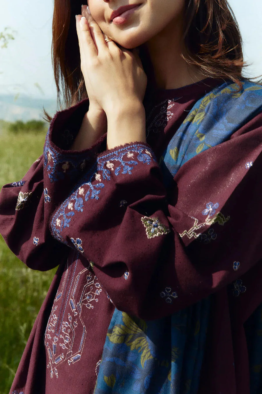 ZARA SHAH JAHAN-3PC DHANAK EMBROIDERED SHIRT WITH COURTRAI WOOL PRINTED SHAWL AND TROUSER-14045