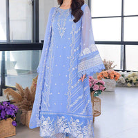 AZURE - UNSTITCHED 3PC ORGANZA EMBROIDERED LAWN SHIRT WITH ORGANZA EMBROIDERED DUPATTA AND TROUSER-3549