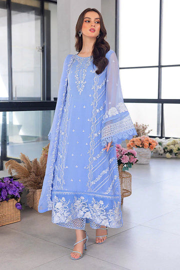 AZURE - UNSTITCHED 3PC ORGANZA EMBROIDERED LAWN SHIRT WITH ORGANZA EMBROIDERED DUPATTA AND TROUSER-3549