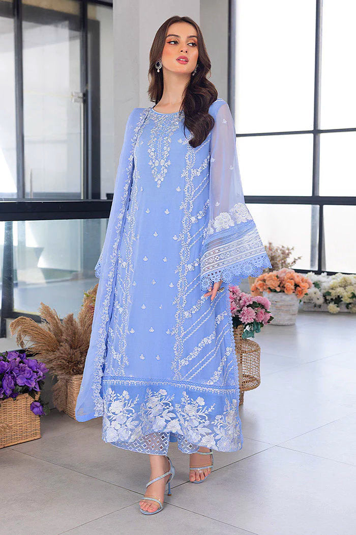 AZURE - UNSTITCHED 3PC ORGANZA EMBROIDERED LAWN SHIRT WITH ORGANZA EMBROIDERED DUPATTA AND TROUSER-3549