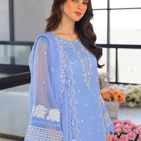 AZURE - UNSTITCHED 3PC ORGANZA EMBROIDERED LAWN SHIRT WITH ORGANZA EMBROIDERED DUPATTA AND TROUSER-3549