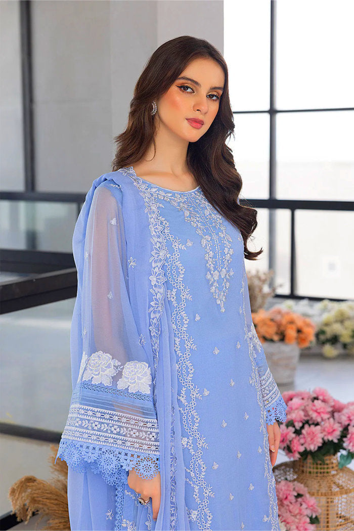 AZURE - UNSTITCHED 3PC ORGANZA EMBROIDERED LAWN SHIRT WITH ORGANZA EMBROIDERED DUPATTA AND TROUSER-3549