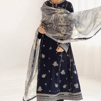JAZMIN-3PC DHANAK SEQUENCE EMBROIDERED SHIRT WITH COUTRAI PRINTED SHAWL & DHANAK TOUSER-BIC-14182