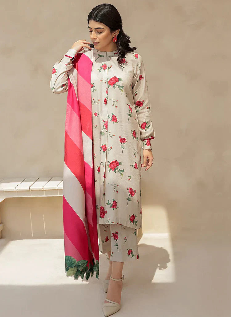 BAROUQE - 3PC UNSTITCHED KARANDI PRINTED SHIRT WITH KARANDI PRINTED DUPATTA AND TROUSER-12575