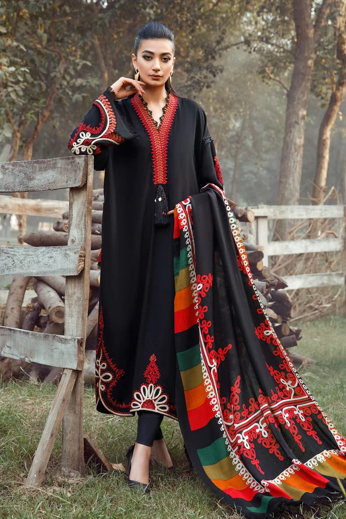 MARIA B -3PC KHADDAR HEAVY EMBROIDERED SHIRT WITH WOOL PRINT SHAWL AND TROUSER-13103 (A)
