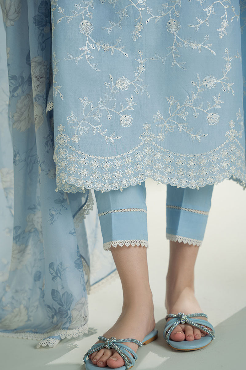 CROSS STITCH-3PC DHANAK EMBROIDERED SHIRT WITH COUTRAI PRINTED SHAWL AND TROUSER-14109