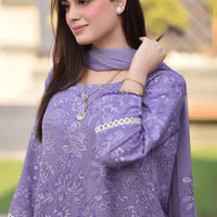 BAREEZE-3PC DHANAK EMBROIDERED SHIRT WITH CHIFFON EMBROIDERED DUPATTA AND TROUSER BIC - 14163