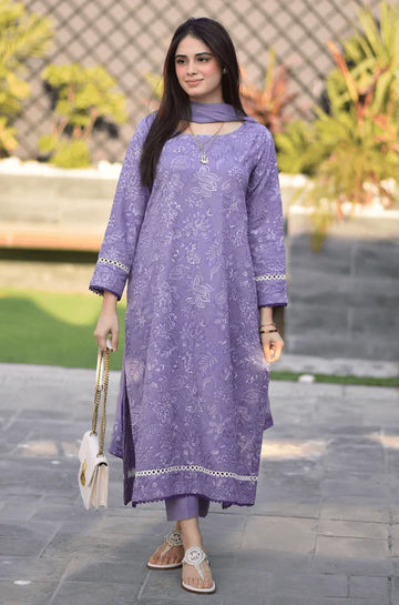 BAREEZE-3PC DHANAK EMBROIDERED SHIRT WITH CHIFFON EMBROIDERED DUPATTA AND TROUSER BIC - 14163