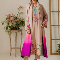 VINTAGE 3PC DHANAK EMBROIDERED SHIRT WITH TYE & DYE CHIFFON DUPATTA AND TROUSER-14265